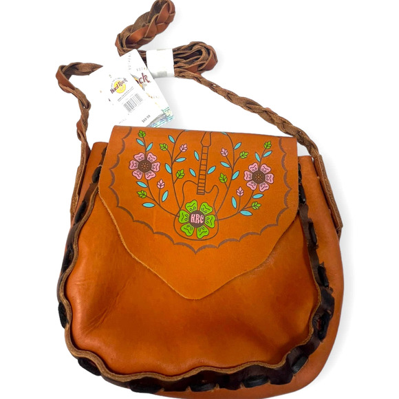 Vtg Hard Rock Cafe Tooled Leather Crossbody Bag Purse | NEW Vintage! - Picture 10 of 12